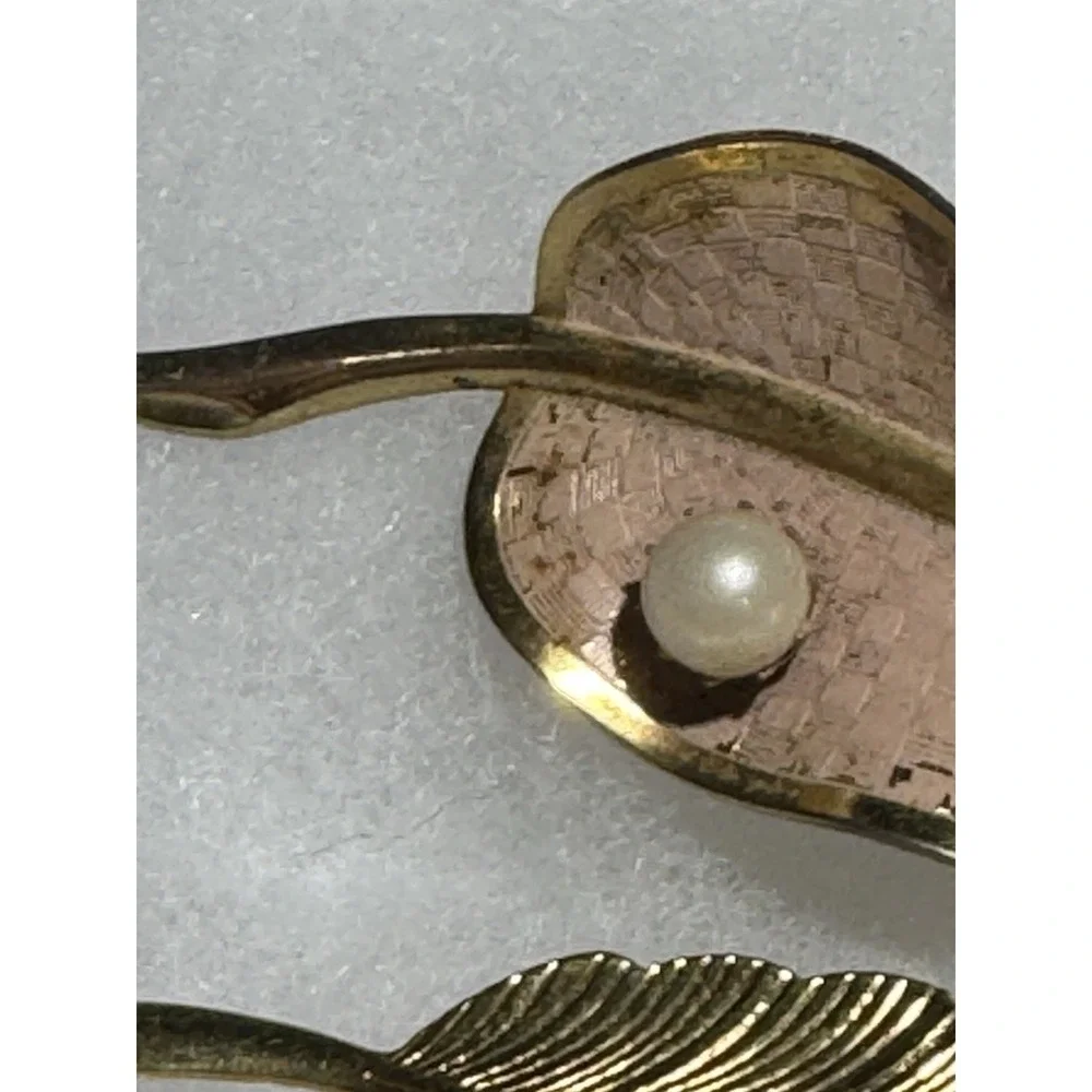 2 Piece Lot Of Vintage Gold Tone Leaf With Faux‎ Pearls Lapel Hat Pin Brooch